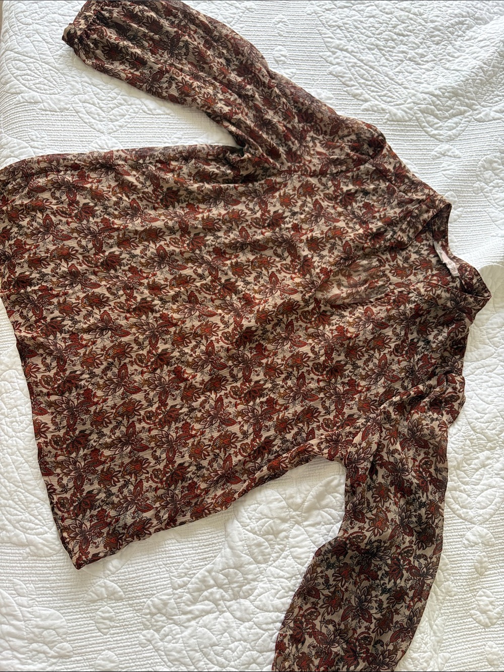 Floral Print Long-Sleeve Sweater - Brown/Beige